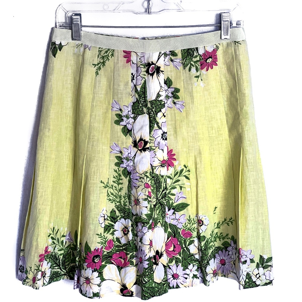 Ann Taylor Loft Linen Pleated Floral Skirt